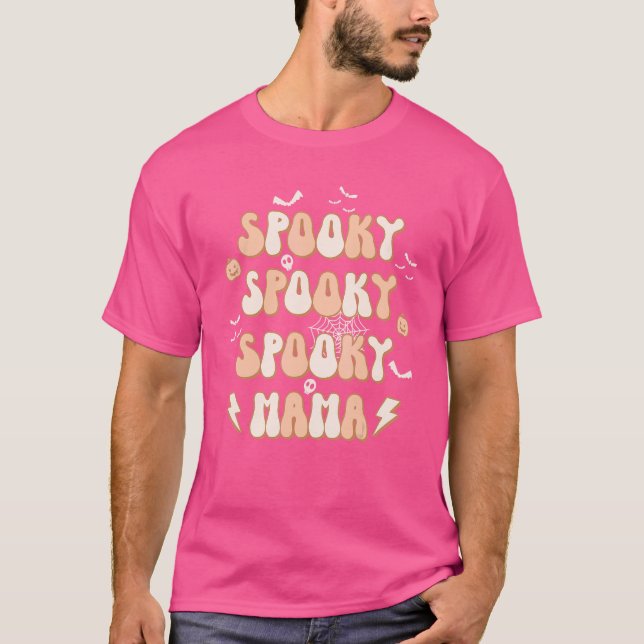 Spooky Mamma Pumpkin Skull Skeleton Retro Stil Hal T Shirt (Framsida)