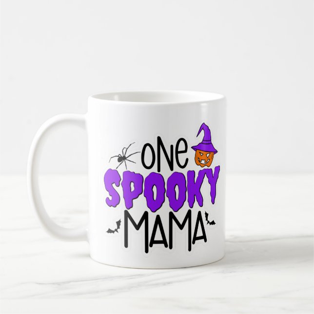 Spooky Mamma Quote Halloween Pumpkin och Spider Kaffemugg (Vänster)