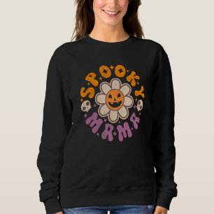 Spooky Mamma Retro Groovy Smile Ansikte Flower Sku T Shirt