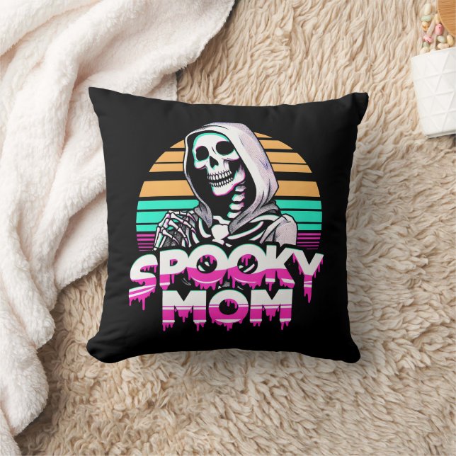 Spooky Mamma: Vaporwave Skeleton Halloween Mamma Kudde (Filt)