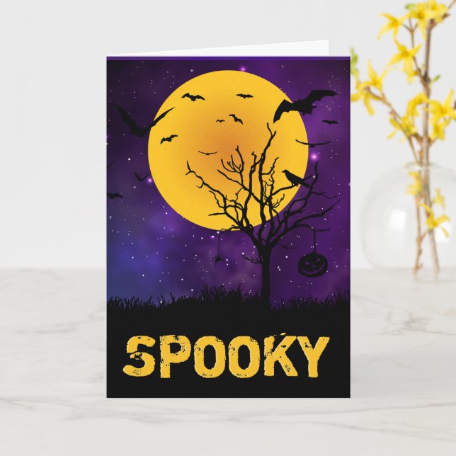 Spooky Måne Halloween Kort (Gul blomma)