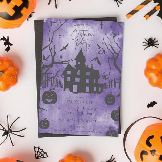 Spooky Mansion Halloween Costume Party Lila Inbjudningar (Skapare uppladdad)