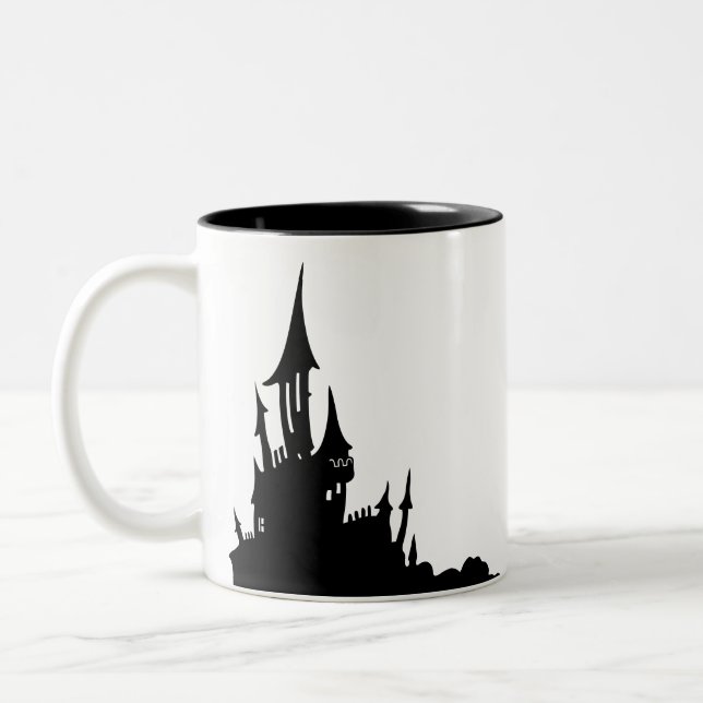 Spooky Mansion Halloween tvåtonkaffe Mugg (Vänster)