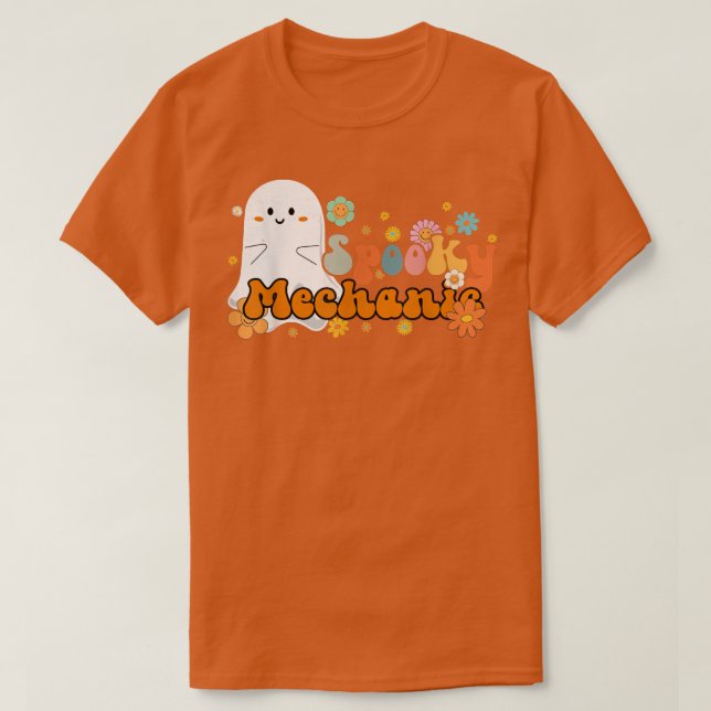 Spooky Mechanic Retro Groovy Cute Ghost Halloween T Shirt (Design framsida)