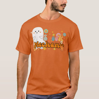 Spooky Mechanic Retro Groovy Cute Ghost Halloween T Shirt
