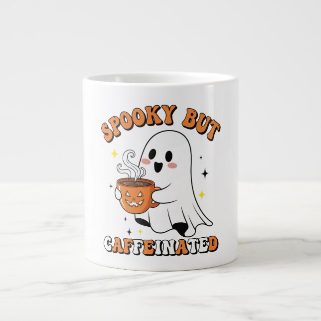 Spooky, men koffeinerad Cute Ghost Design Mugg Jumbo Mugg (Framsidan)