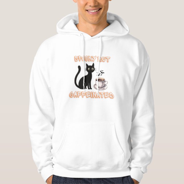 Spooky, men koffeinerat - Halloween Black Cat Kaff Hoodie (Framsida)