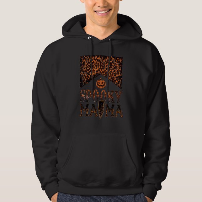 Spooky Mini Halloween Leopard Spooky Mama Pumpkin Hoodie (Framsida)