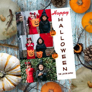 Spooky Modern Halloween-familj tre fotokollage Helg Vykort