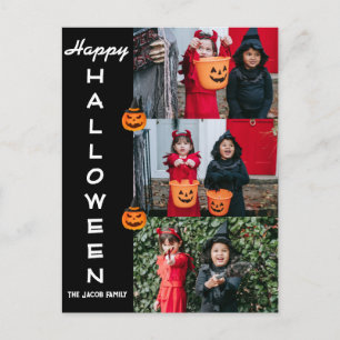 Spooky Modern Halloween-familj tre fotokollage Helg Vykort