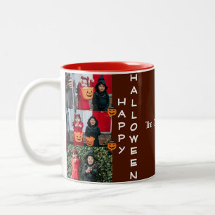 Spooky Modern Halloween-familj tre fotokollage Två-Tonad Mugg