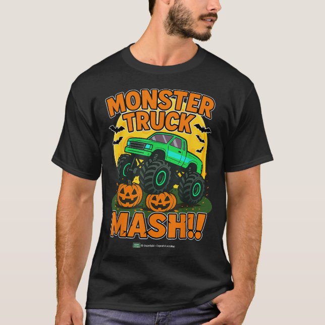 Spooky Monster Lastbil Halloween Pumpkin Smash T Shirt (Framsida)