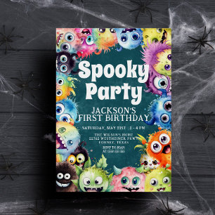 Spooky Monsters Kids Halloween Födelsedagsfest Inbjudningar