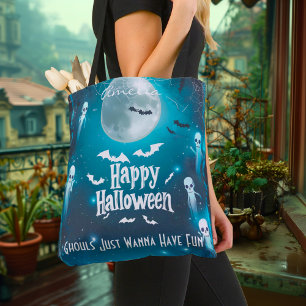 Spooky Moonlit Halloween med Spöken och Fladdermus Tygkasse