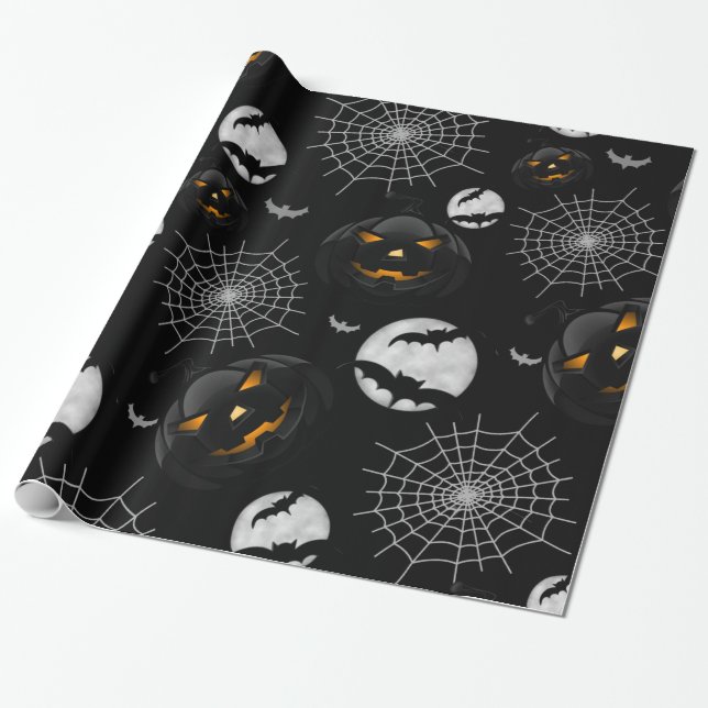 Spooky Mörk Halloween Mönster Presentpapper (Utrullad)