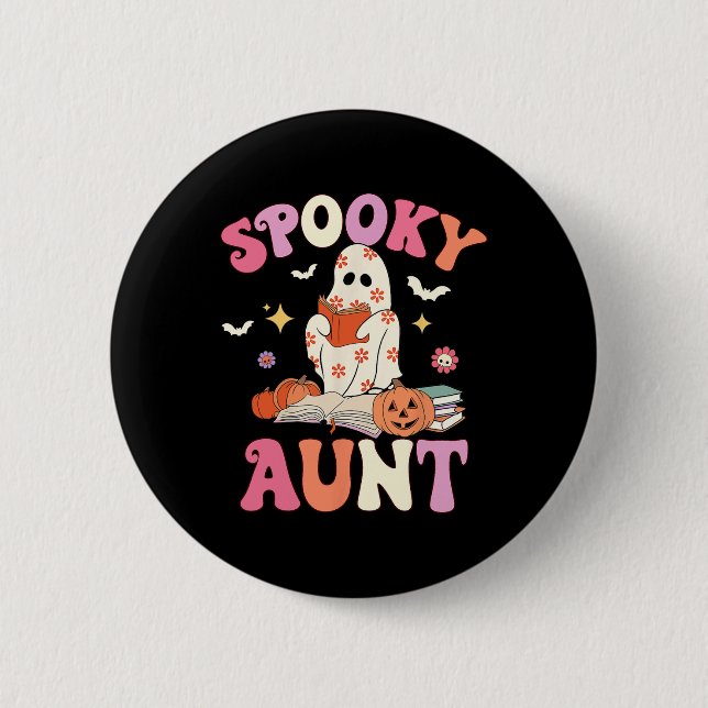 Spooky Moster Retro Groovy Blommigt Ghost Hallowee Knapp (Framsida)
