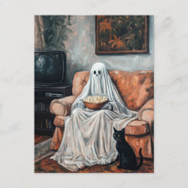 Spooky Movie Night | Ghost och Cat Watching TV Helg Vykort