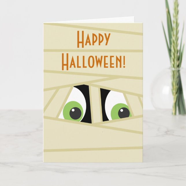 Spooky Mummy Head Halloween Greeting Card Kort (Framsida)