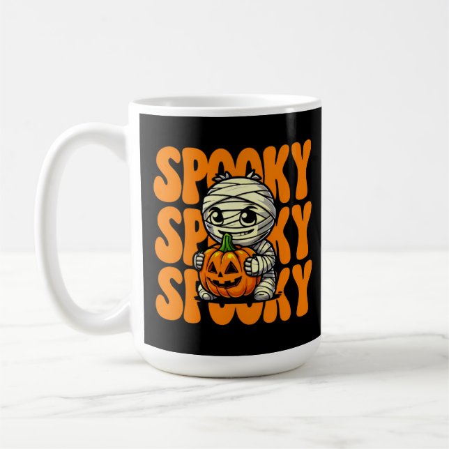 Spooky Mummy Hugger Pumpkin Halloween Kaffemugg (Vänster)