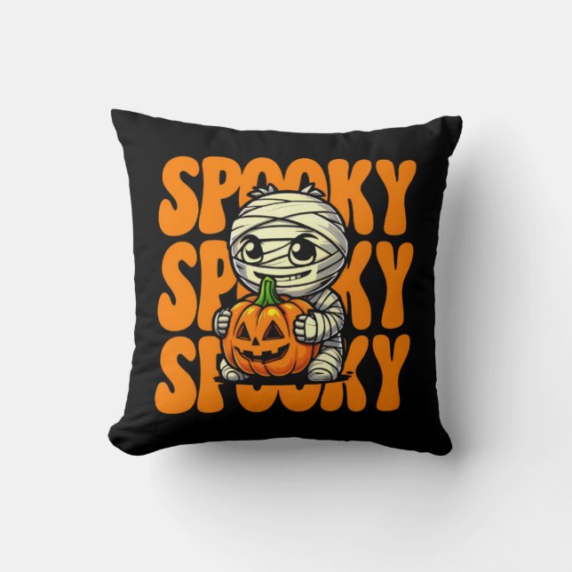Spooky Mummy Hugger Pumpkin Halloween Kudde (Framsida)