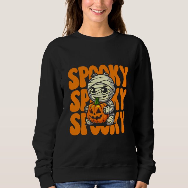 Spooky Mummy Hugger Pumpkin Halloween T Shirt (Framsida)