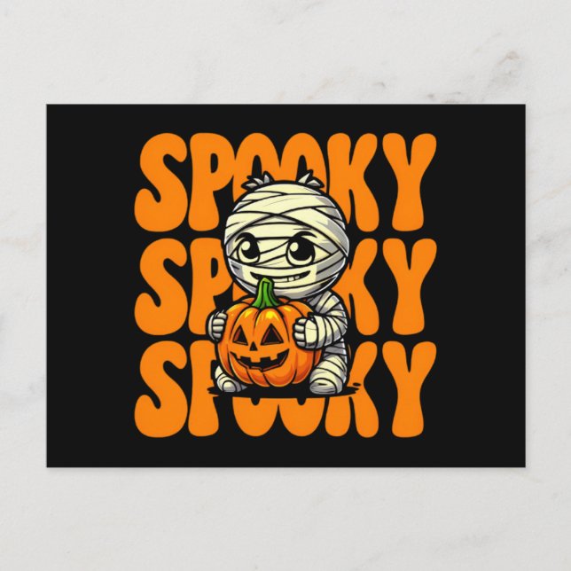 Spooky Mummy Hugger Pumpkin Halloween Vykort (Framsida)