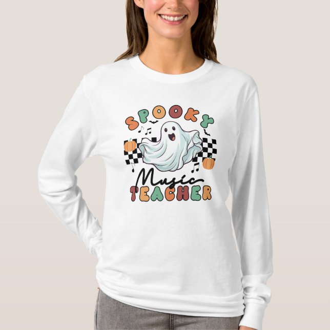 Spooky Music Teacher Halloween Retro T-shirt (Framsida)