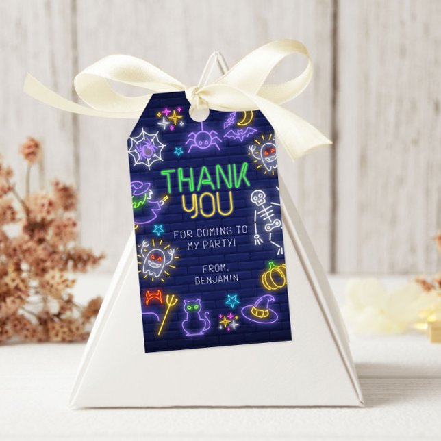 Spooky Neon i alla åldrar Halloween-födelsedag Presentetikett (Skapare uppladdad)