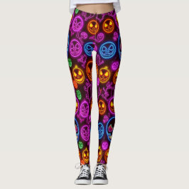 Spooky Neon Jack-o'-Lantern Halloween Blue-Döskall Leggings