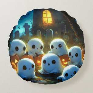 Spooky Night Cemetery Cute Halloween Ghost Rund Kudde