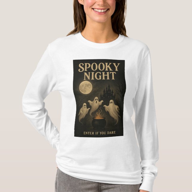 Spooky Night Enter If You Dare T Shirt (Framsida)