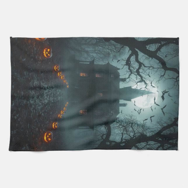 Spooky Night med Jack-o'-Lanternor Kökshandduk (Horisontell)