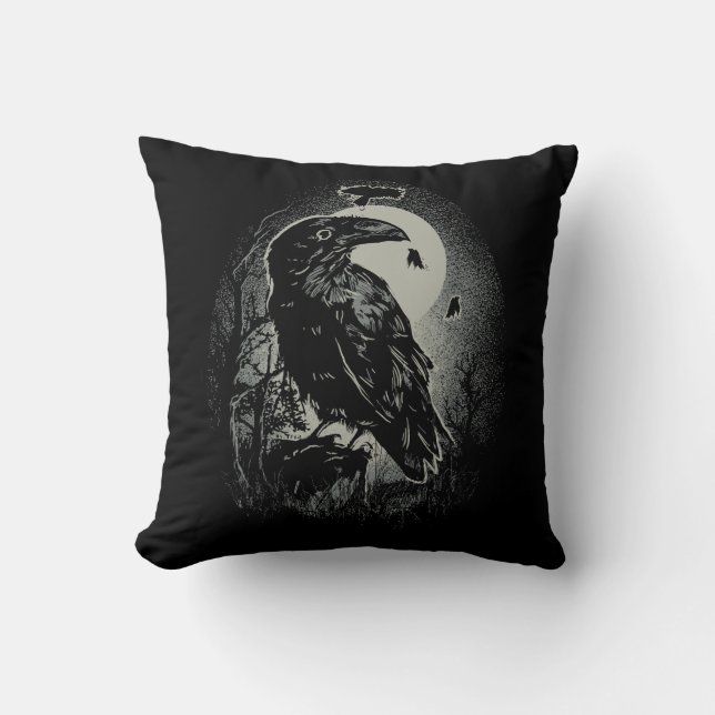 Spooky Night Raven Birds Illustration Kudde (Framsida)