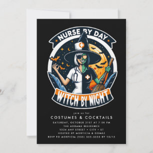 Spooky Nurse by Day Witch by Night Halloween Inbjudningar