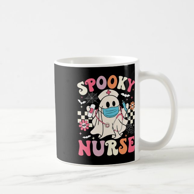 Spooky Nurse Ghost Halloween Cute Groovy Nursing H Kaffemugg (Höger)
