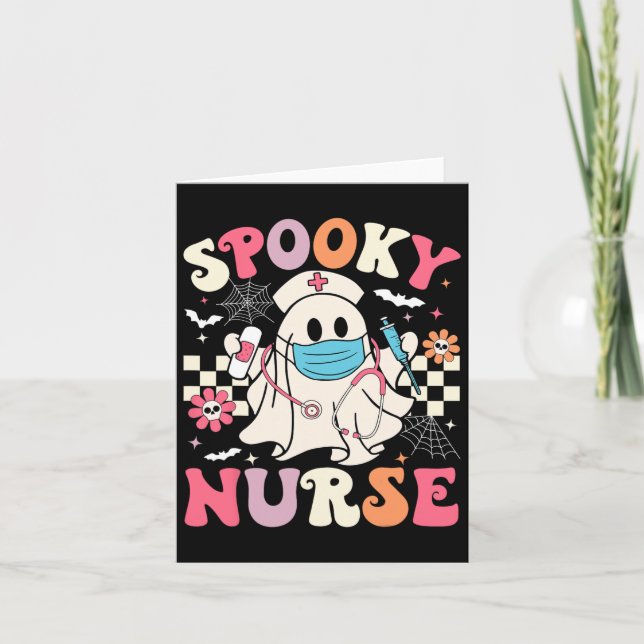 Spooky Nurse Ghost Halloween Cute Groovy Nursing H Kort (Framsida)