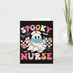 Spooky Nurse Ghost Halloween Cute Groovy Nursing H Kort