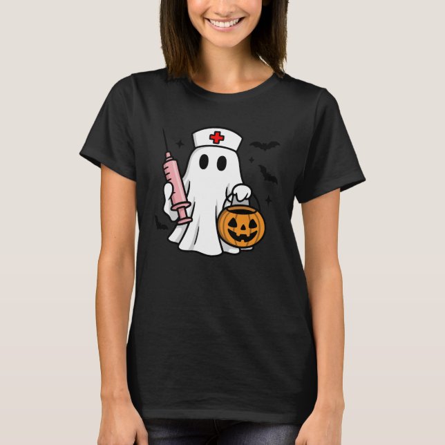 Spooky Nurse Ghost Halloween Healthcare Worker T Shirt (Framsida)
