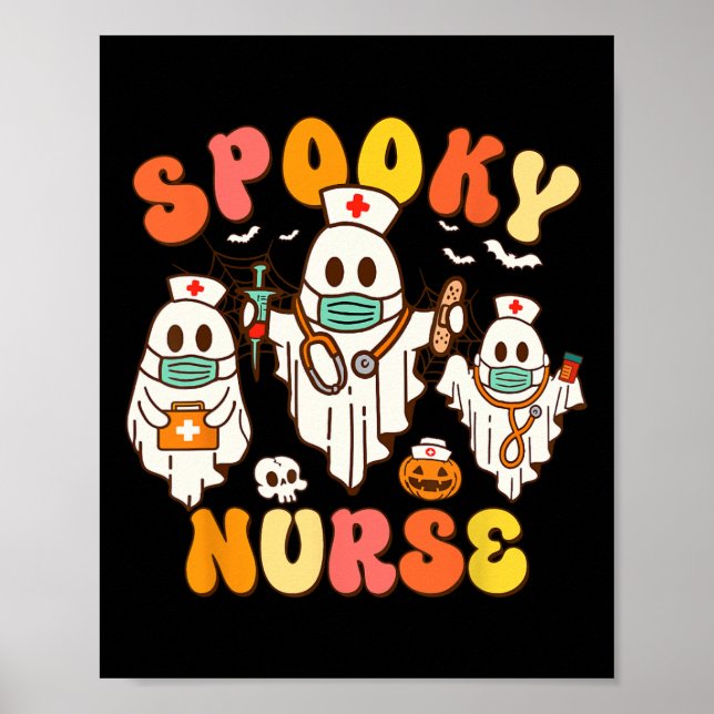 Spooky Nurse Groovy Halloween Ghost Poster (Framsidan)