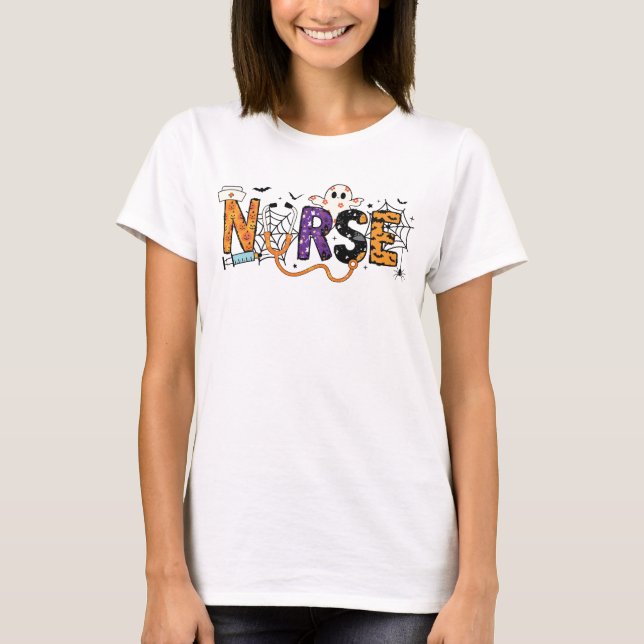 Spooky Nurse Halloween Doodle T Shirt (Framsida)