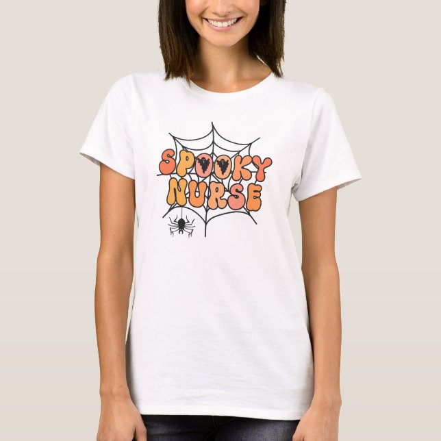 Spooky Nurse retro Halloween spindelnät spöken T Shirt (Framsida)