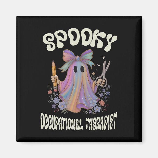Spooky Occupational Therapist Ghost Blommigt Hallo Magnet (Framsidan)