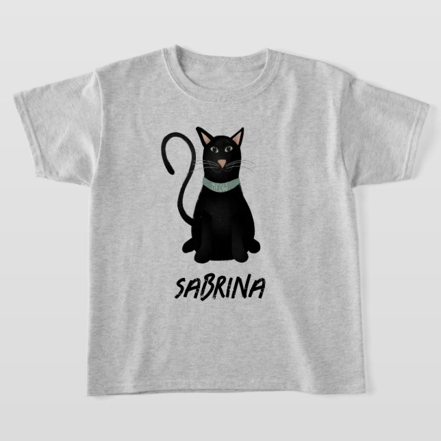 Spooky och Cute Black Cat Halloween Kids T Shirt (Laydown)