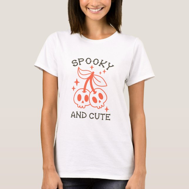 Spooky och Cute Döskallars White Halloween T Shirt (Framsida)
