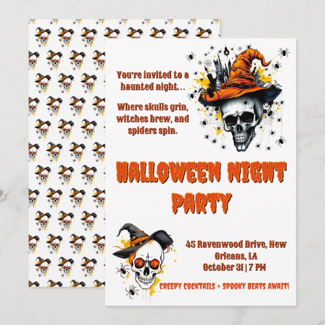 Spooky och färglös Halloween fest Inbjudningar (Fram/baksida)