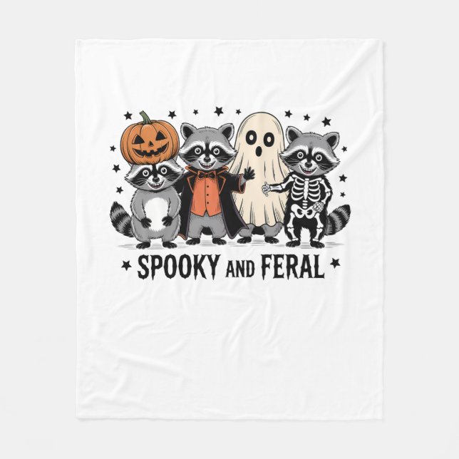 Spooky och Feral Funny Halloween Raccoon Fleecefilt (Framsidan)