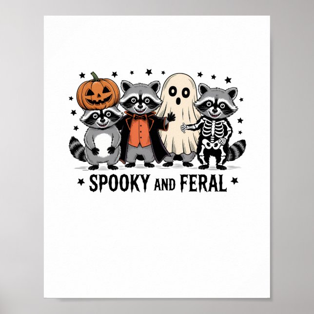 Spooky och Feral Funny Halloween Raccoon Poster (Framsidan)
