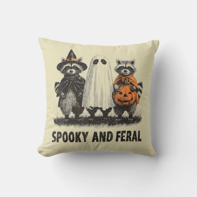 Spooky och Feral Halloween Cute Ghost Raccoon Kudde (Framsida)