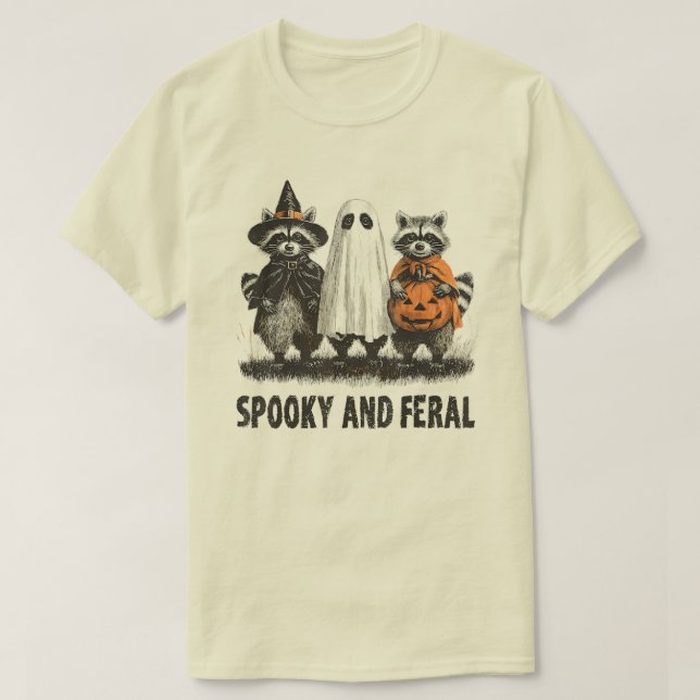 Spooky och Feral Halloween Cute Ghost Raccoon T Shirt (Design framsida)