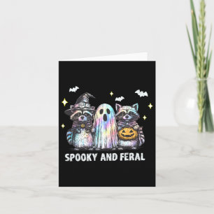 Spooky och Feral Raccoon Halloween Raccoon Ghost T Kort